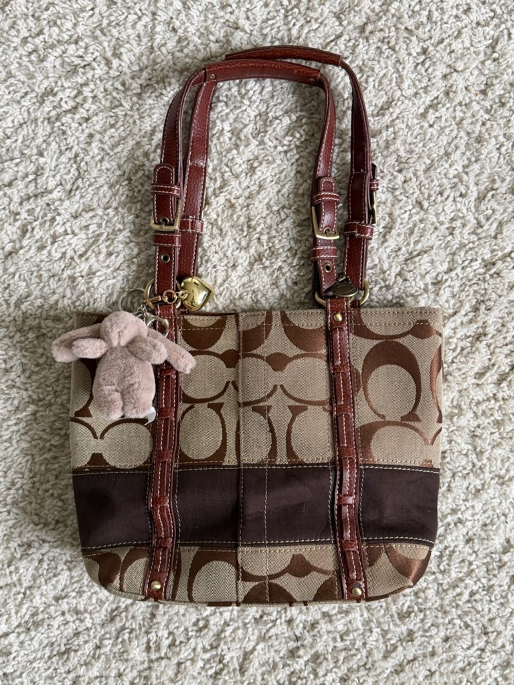 Coach Beige and Brown Signature Canvas Tote with Leather Straps